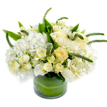 Load image into Gallery viewer, White and Green Arrangement in a 6x6 Vase
