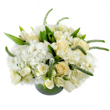 Load image into Gallery viewer, White and Green Arrangement in a 6x6 Vase
